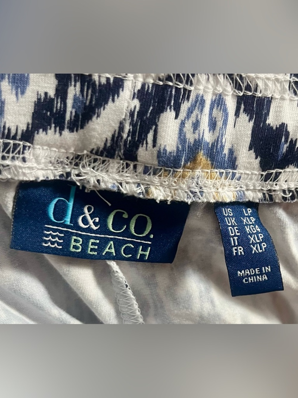 D&Co Beach Pants LP Black White Ikat Print Pull-On Stretch Large Petite - Picture 3 of 4